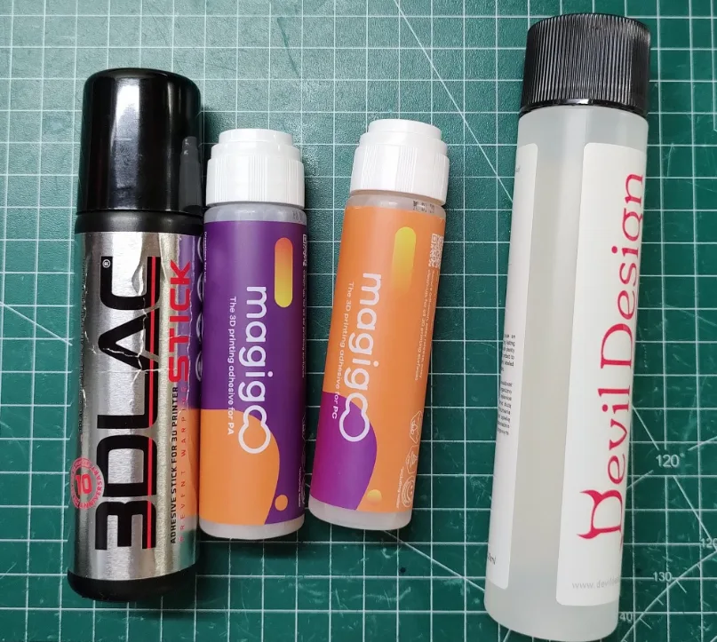 Overview of tested 3D adhesives