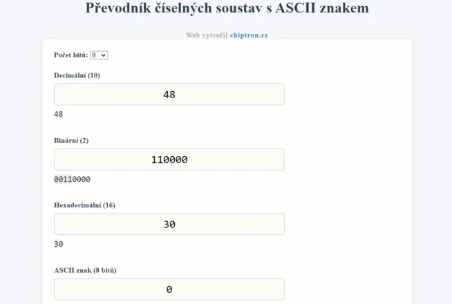 Converter for number systems hex, dec, bin