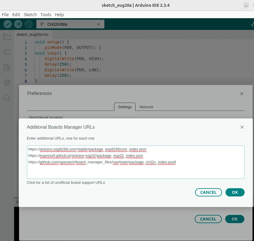 Adding JSON for CH32V support in Arduino IDE
