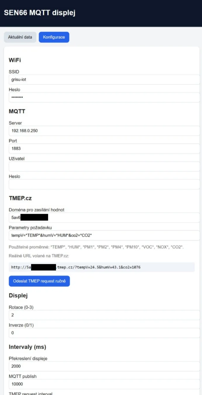 Web interface - configuration - forwarding data from Home Assistant to TMEP.cz