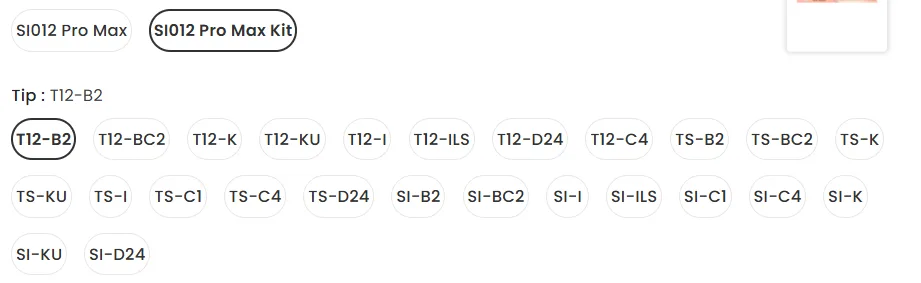List of available tips for Sequre SI012