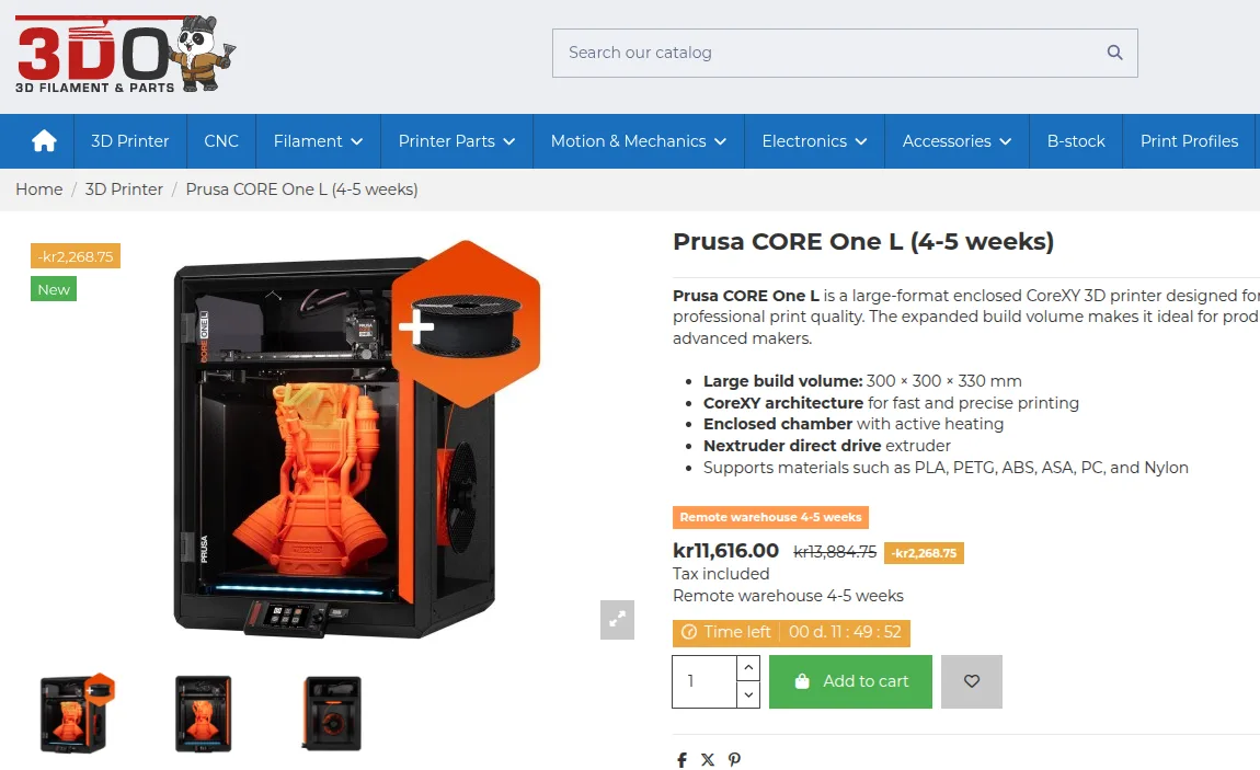 Price on the Danish e-shop