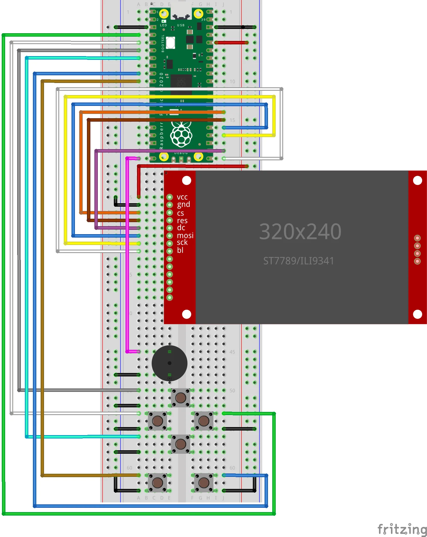 PicoPad wiring on a breadboard