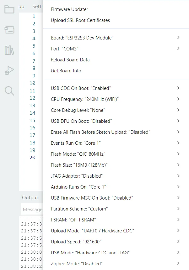 Arduino IDE settings