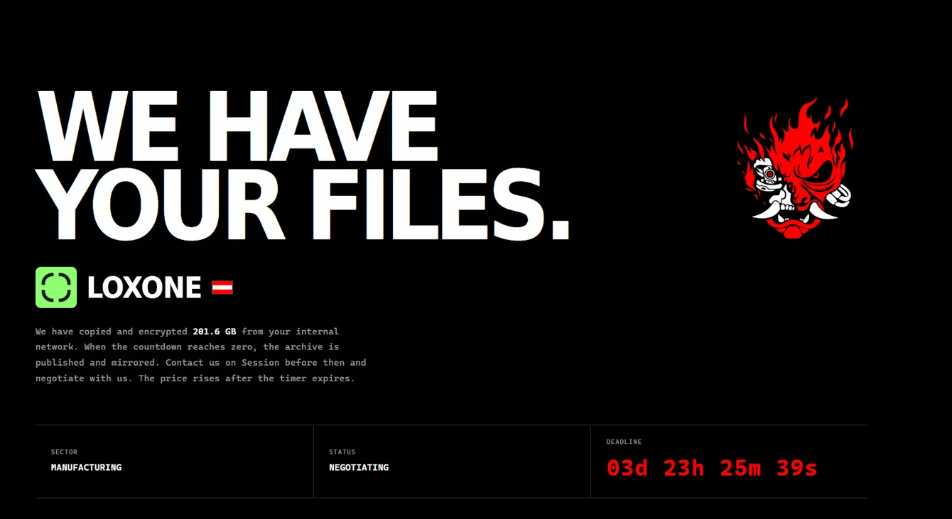 Loxone website during the hack