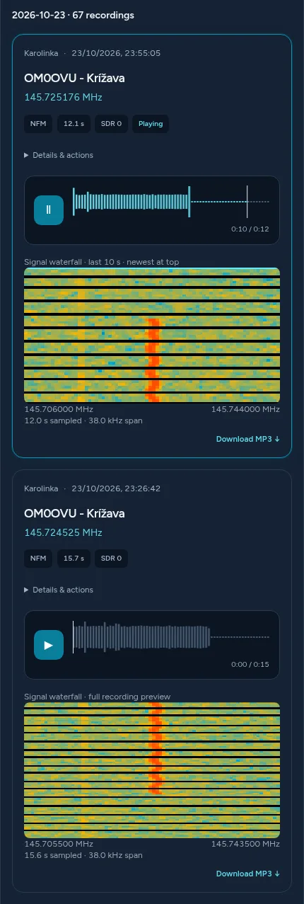 On a phone, the waterfall scrolls along with the audio